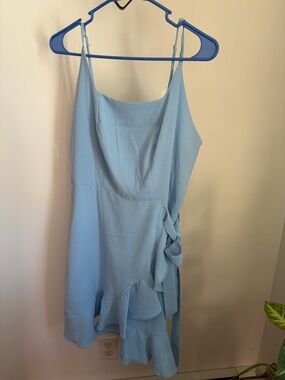 Light Blue Ruffle Wrap Dress